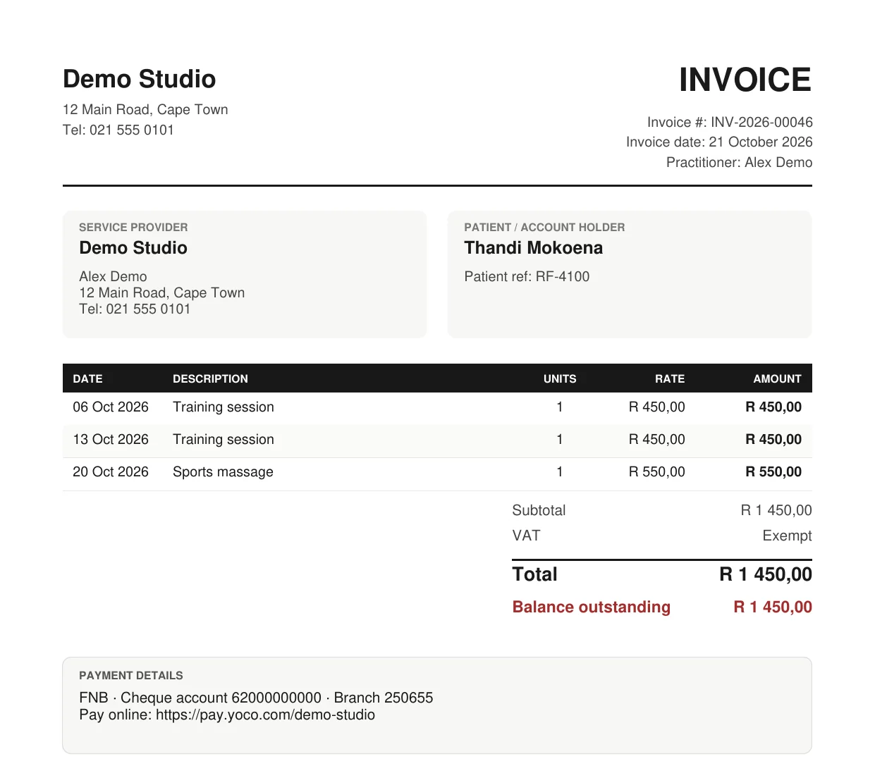 A TitionersHub invoice as a PDF